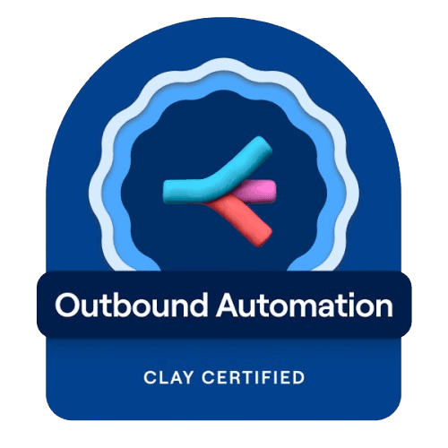 Clay outbound automation certification badge.